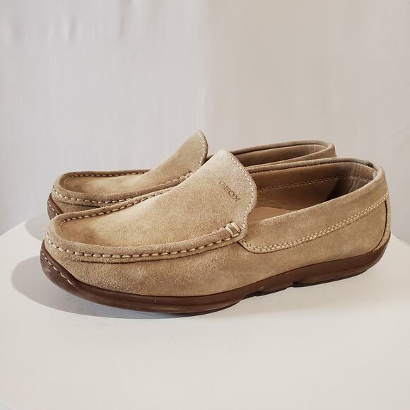 Geox Suede Leather Tan Driving Loafers Mens Size 41 US 8 Slip On Comfort Shoes - Picture 1 of 12